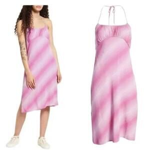 BP Halter Midi Dress Purple Pink Diagonal Ombre Stripe - Size Small